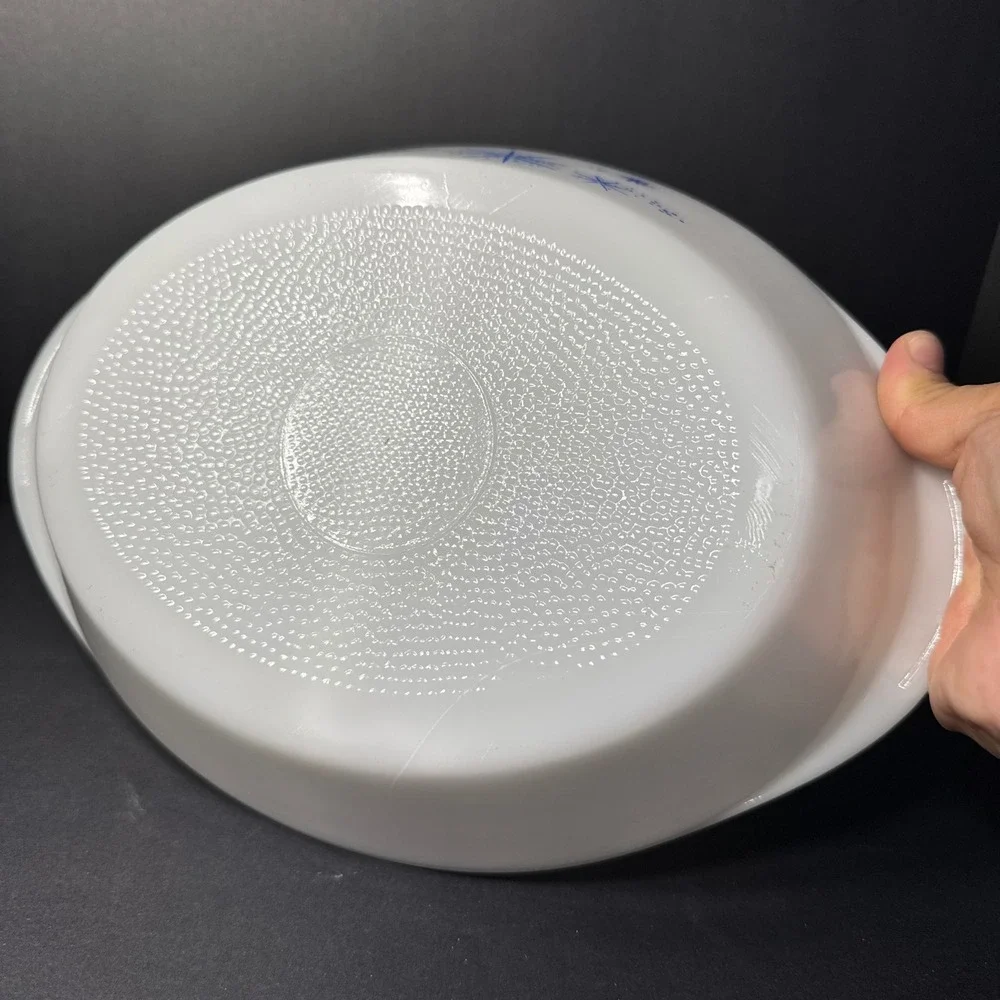 Vintage Glasbake‎ Blue Starburst Divided Serving Dish Milk Glass Oval MCM Bowl